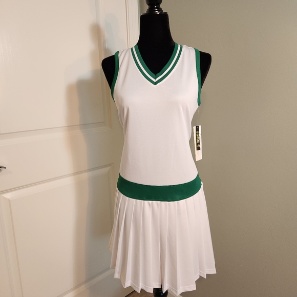 White and Green Sleeveless Tennis Dress - Picture 6 of 11